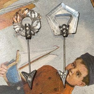 TWO Antique Art Deco Paste Jabot style Stick Pins Fishel Nessler Co FN Co